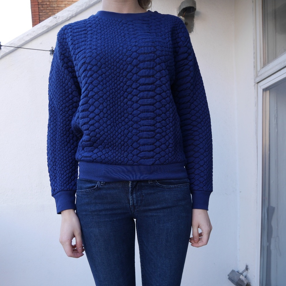 Sandro Blue Alligator Quilted Sweater, Like New